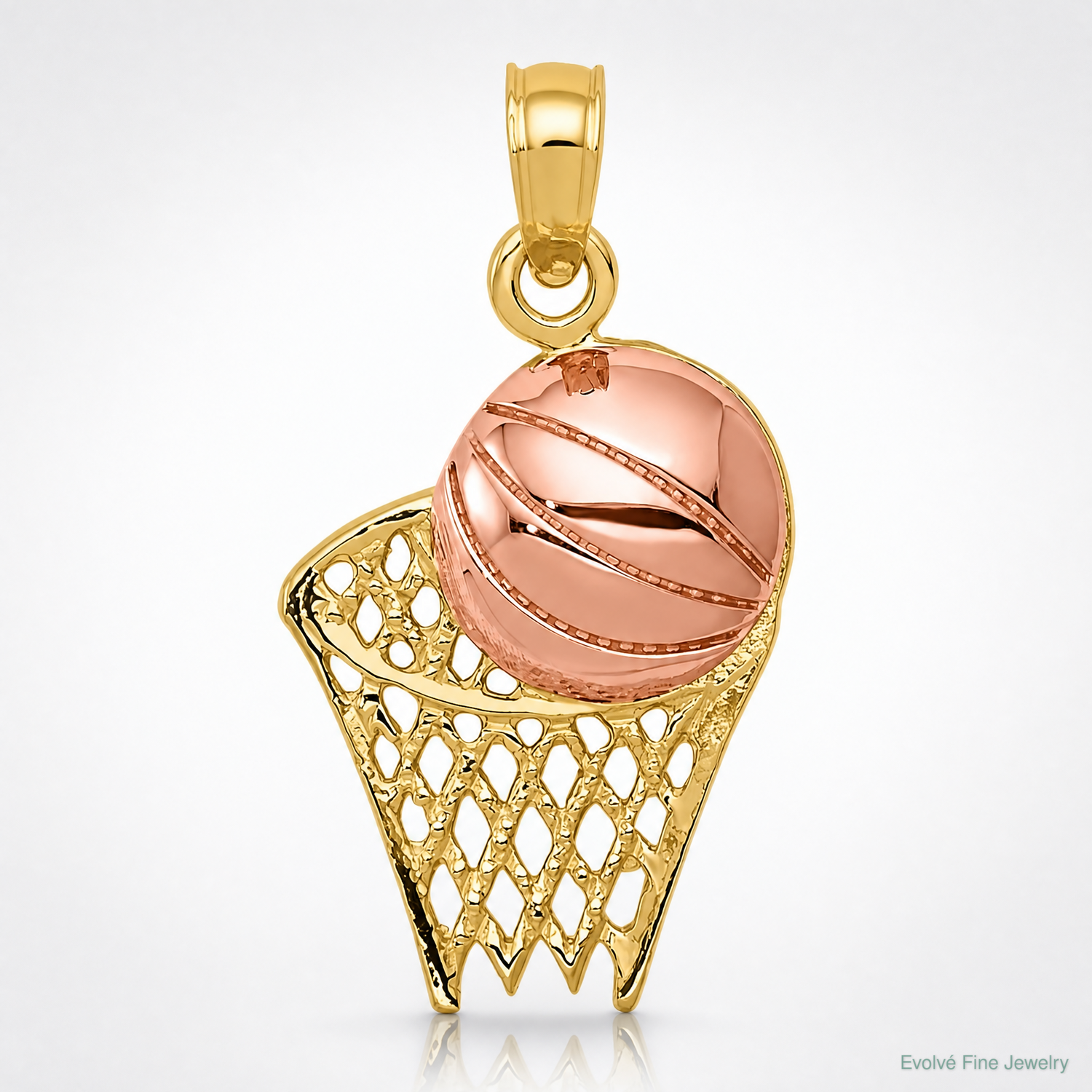 14k Two-tone Basketball Hoop with Ball Pendant - Lifestyle View
