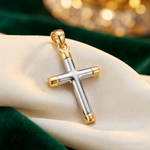 14k w/Rhodium Cross Pendant - Lifestyle View