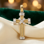 14k Two-tone Latin Cross Pendant - Lifestyle View