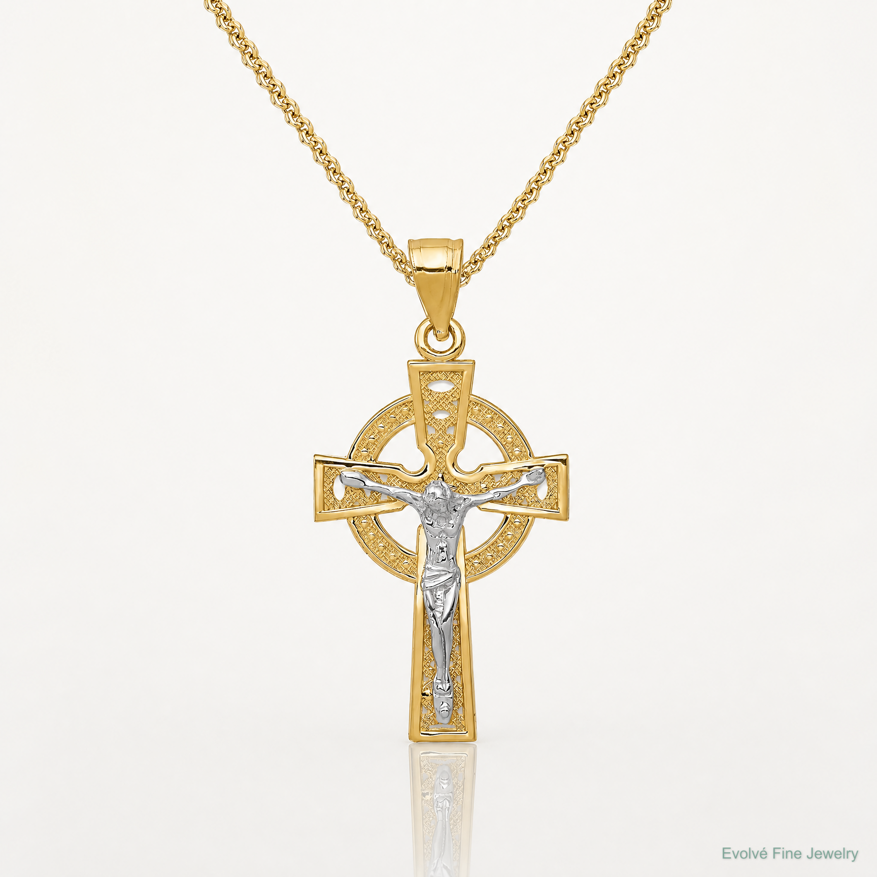 14k Two-tone Iona Crucifix Pendant - Lifestyle View
