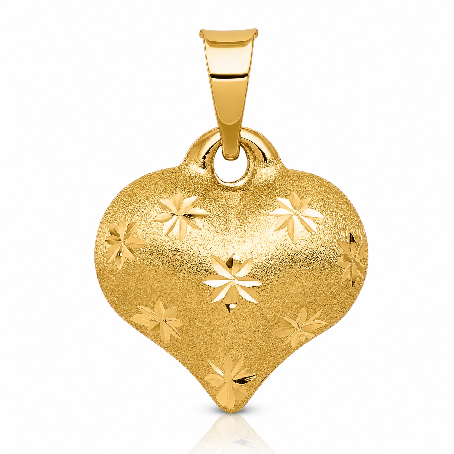 14K Polished and Satin Diamond-cut 3-D Puffed Heart Pendant - Lifestyle View
