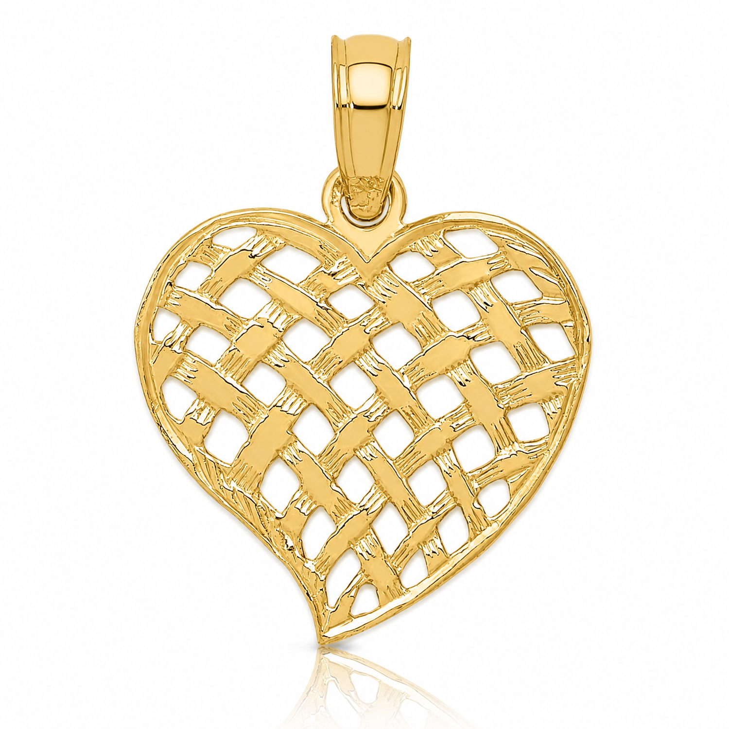 14K Polished Basket Weave Pattern Heart Pendant - Lifestyle View