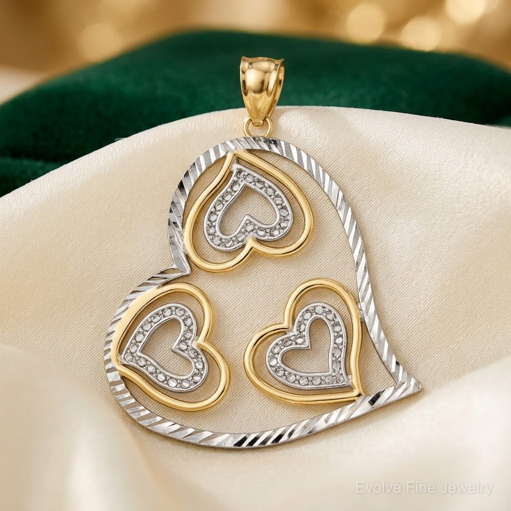 14K w/ Rhodium Polished Hearts Inside Heart Pendant - Lifestyle View