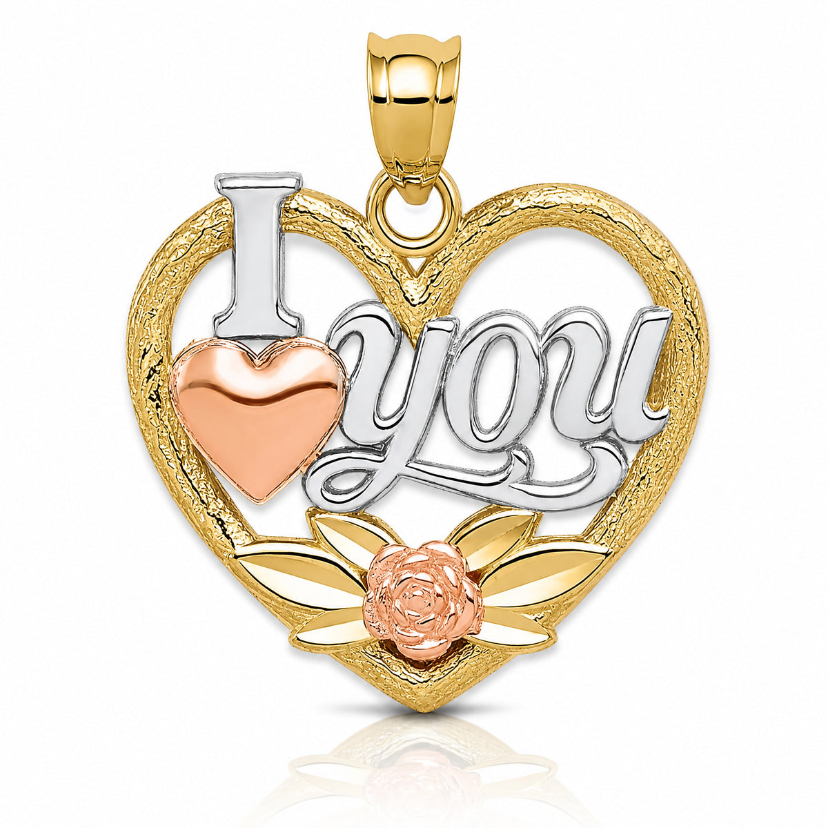 14k Two-tone w/White Rhodium I LOVE YOU Heart Pendant - Lifestyle View