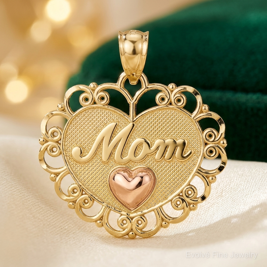 14k Two-tone MOM Heart Pendant - Lifestyle View