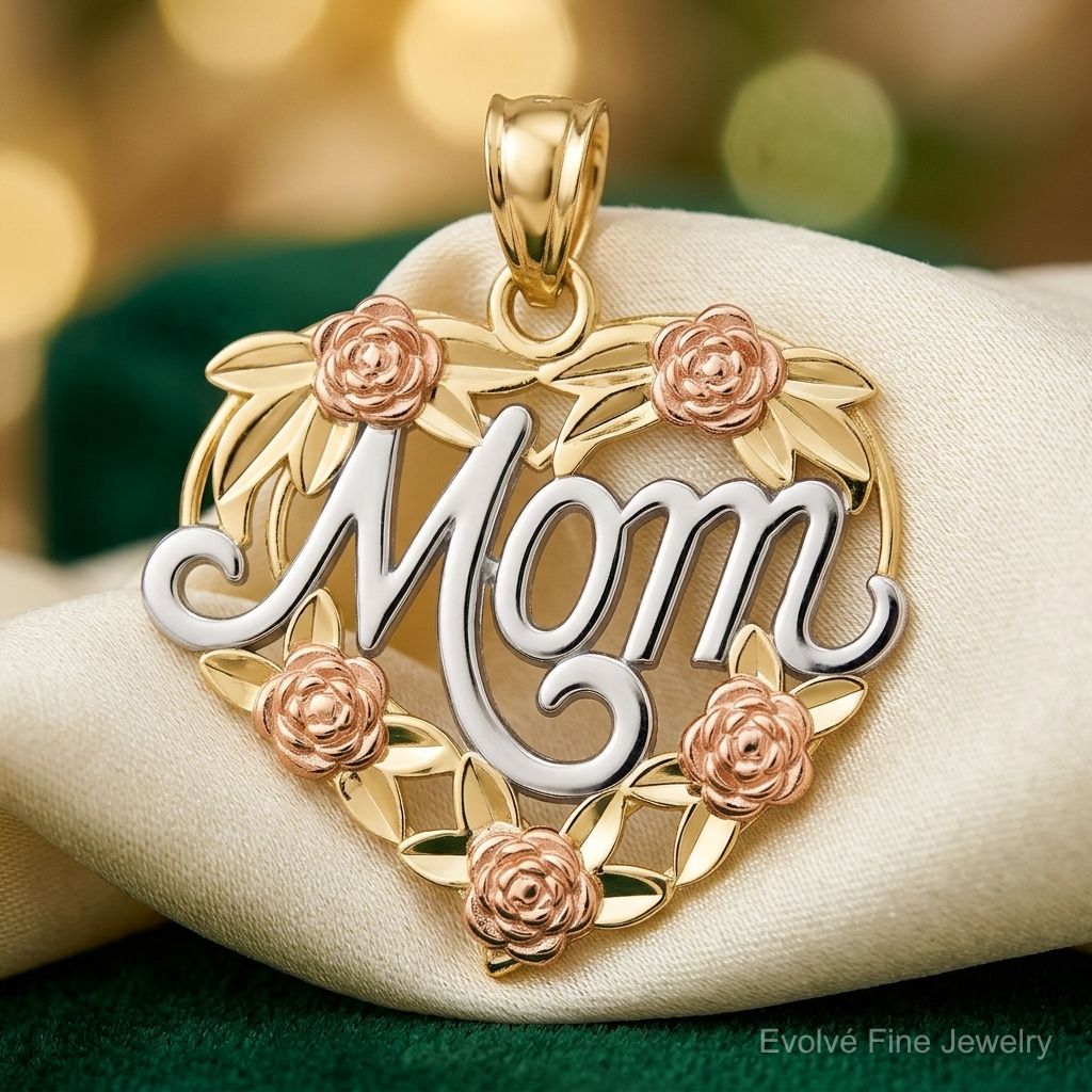 14k Two-tone w/White Rhodium MOM Heart Pendant - Lifestyle View