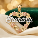 14k Two-tone w/White Rhodium GRANDMA Heart Pendant - Lifestyle View