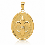 14k Fleur-De-Lis on Oval Disk Pendant - Lifestyle View