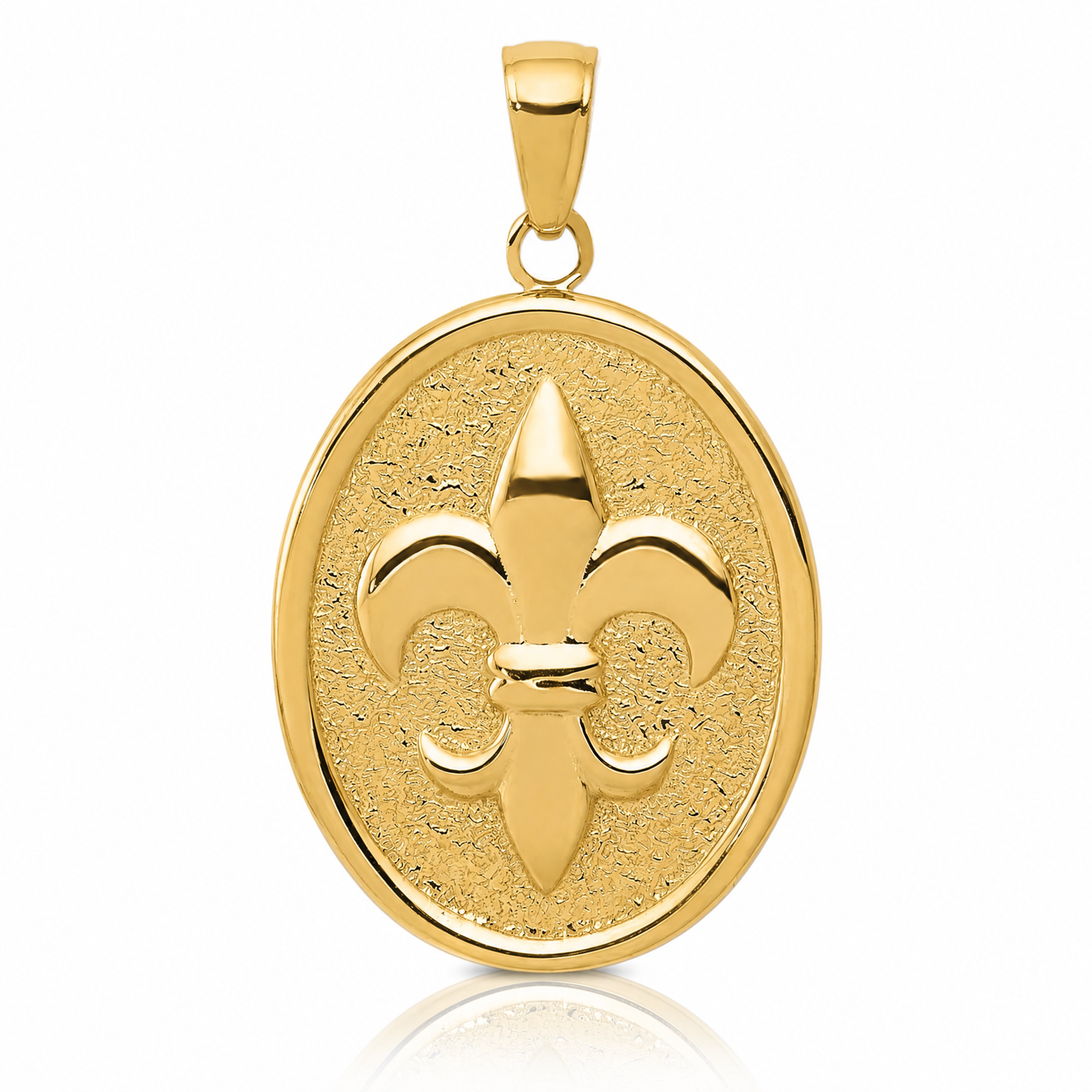 14k Fleur-De-Lis on Oval Disk Pendant - Lifestyle View