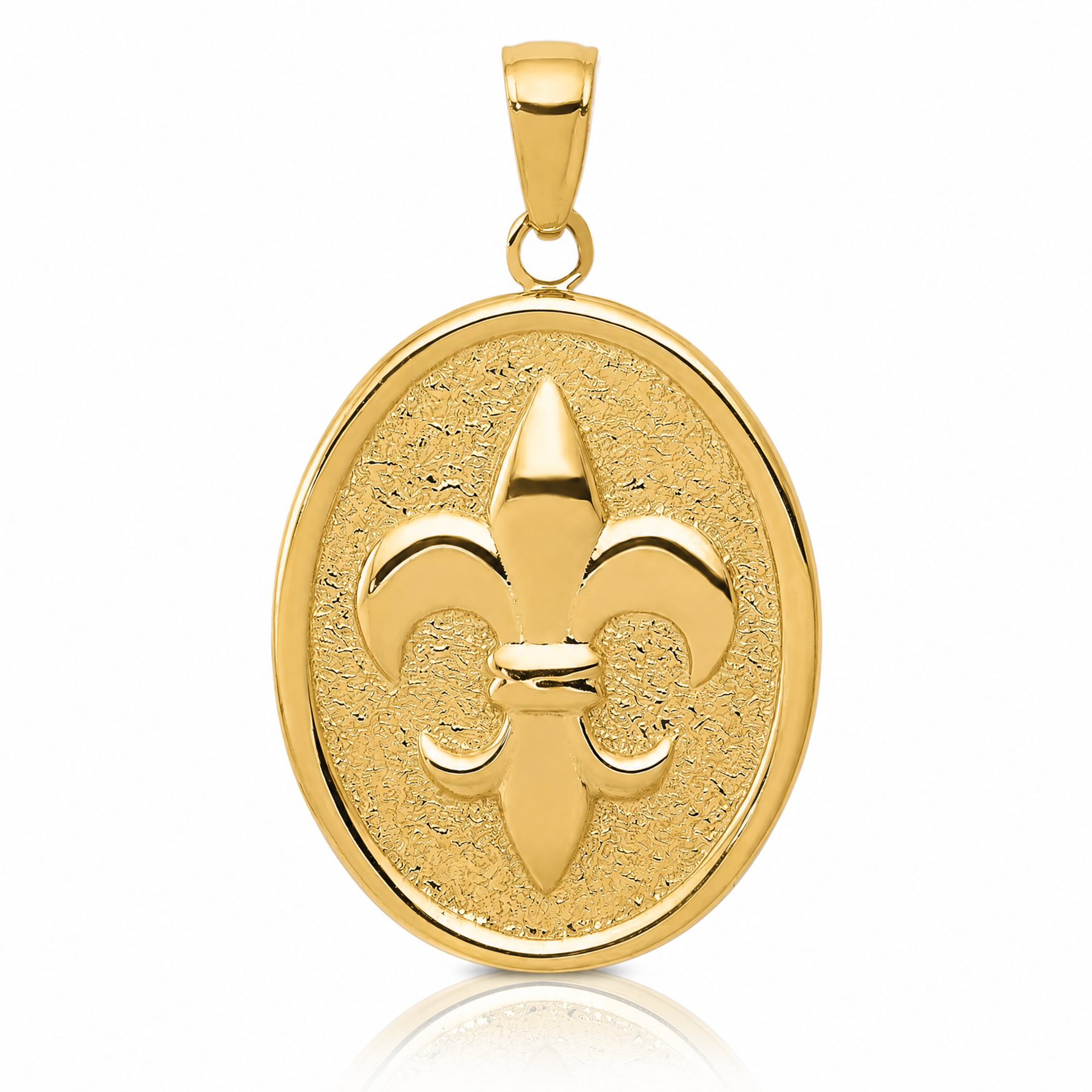 14k Fleur-De-Lis on Oval Disk Pendant - Lifestyle View