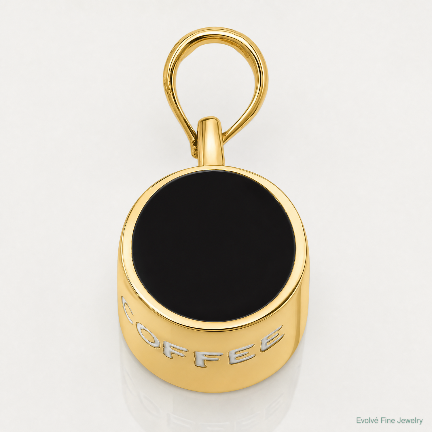 14K 3D Enameled Coffee Cup Pendant - Lifestyle View