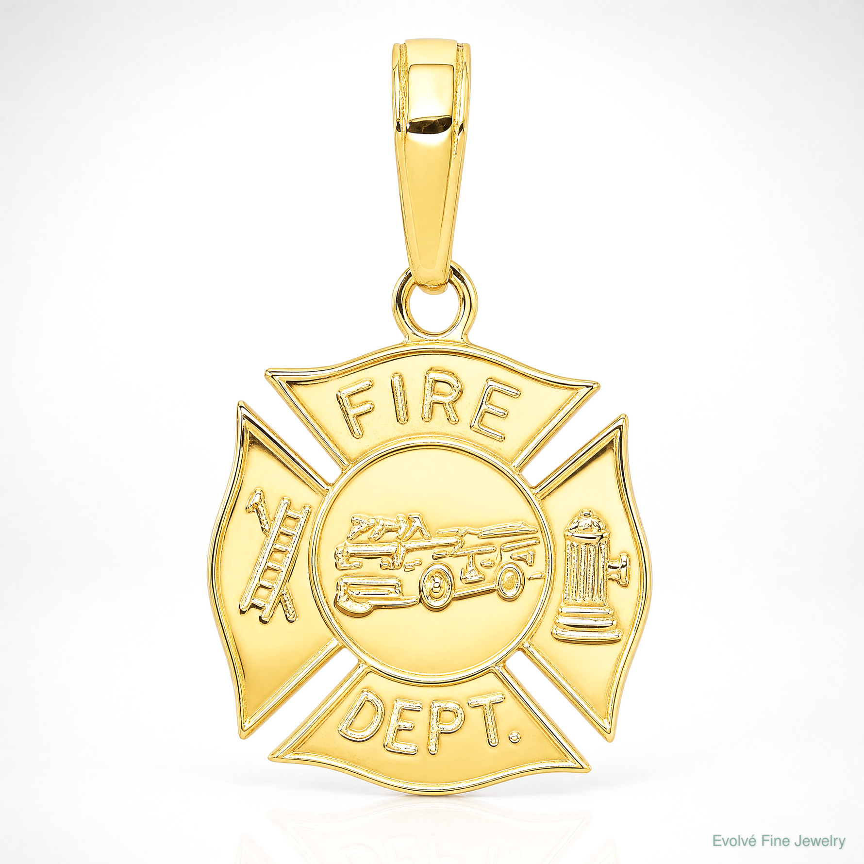 14k FIRE DEPT Shield Pendant - Lifestyle View