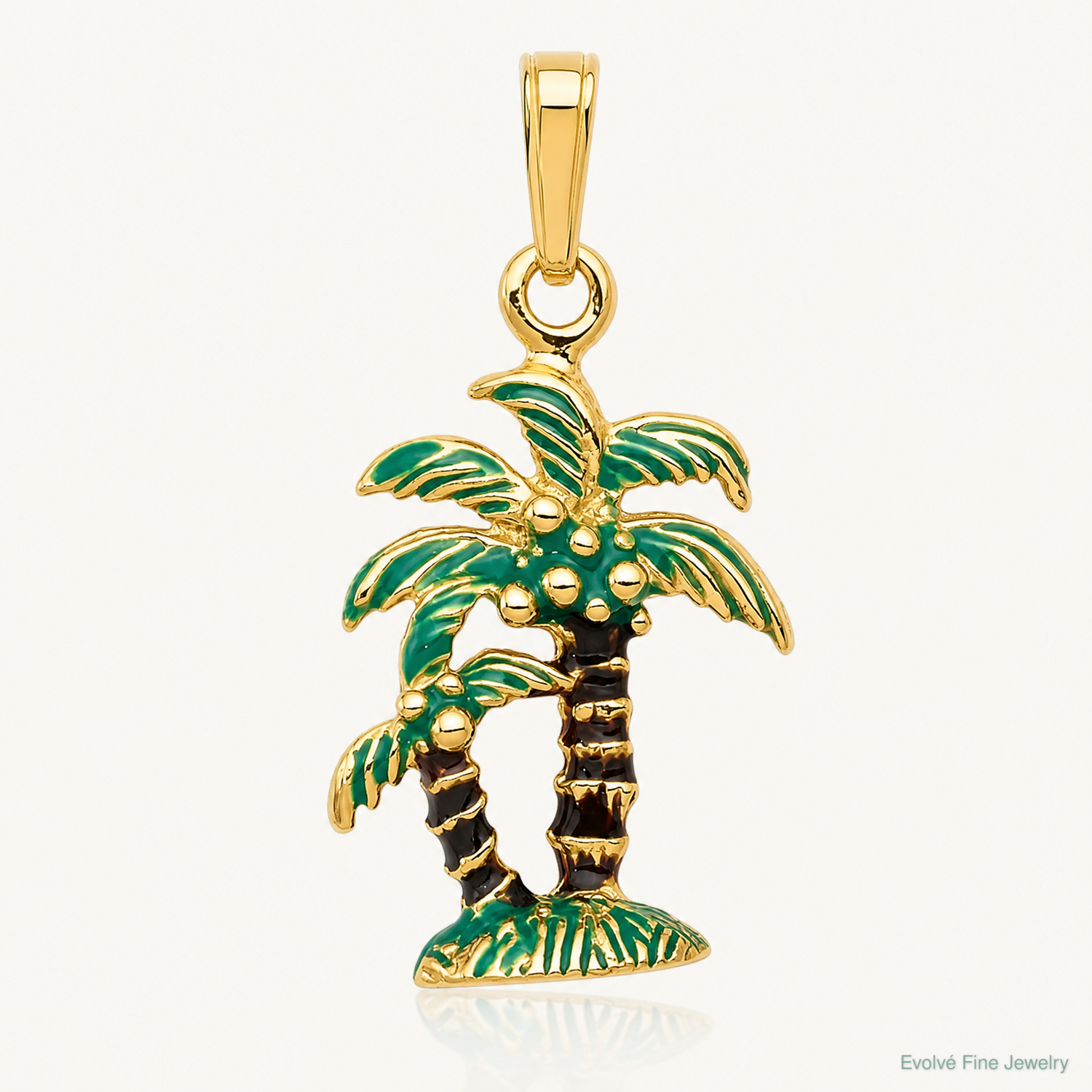 14k 3D Enameled Palm Trees Pendant - Lifestyle View