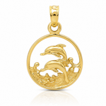 14k Double Dolphin Circle Pendant - Lifestyle View