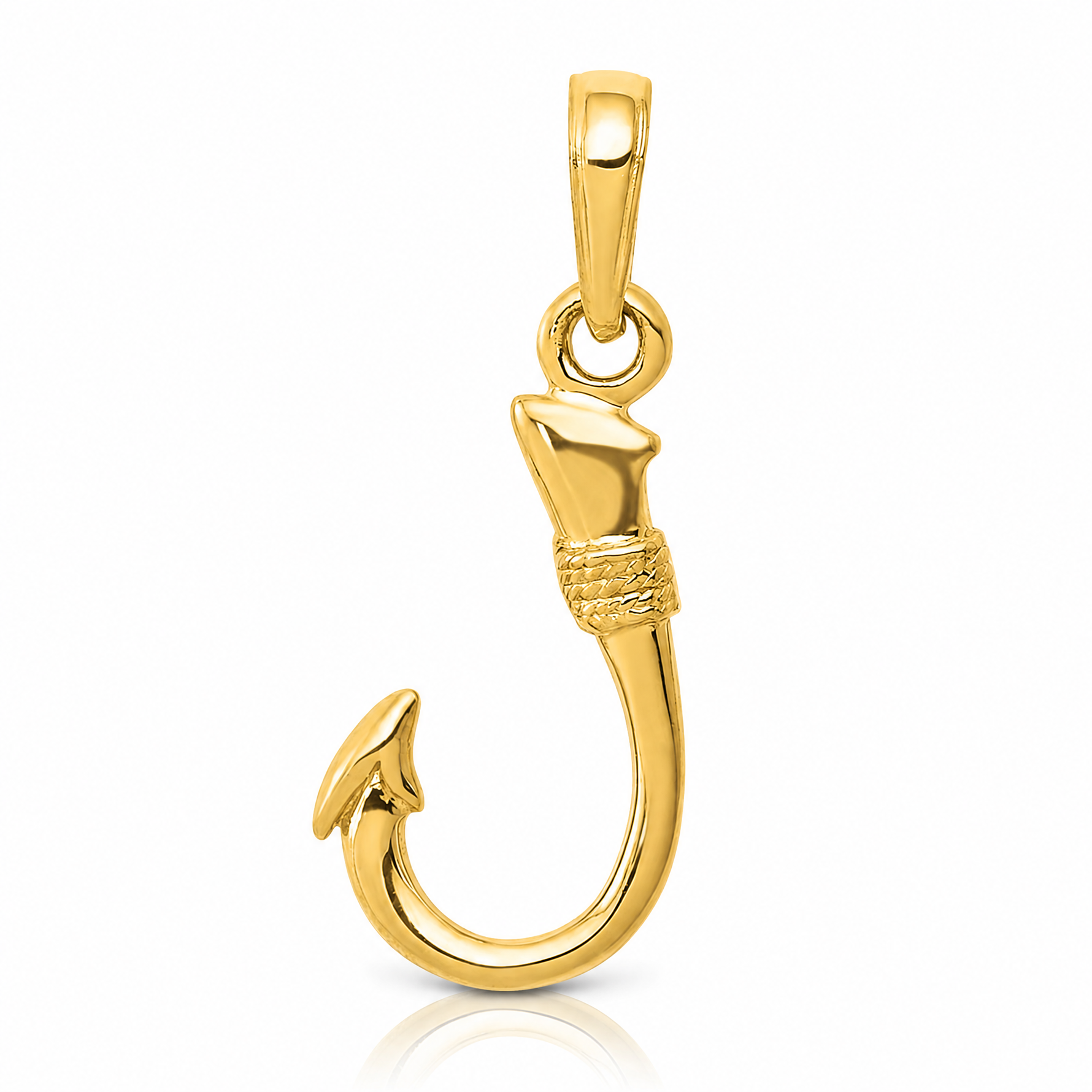 14K Yellow Gold 3D Fish Hook Pendant - Lifestyle View