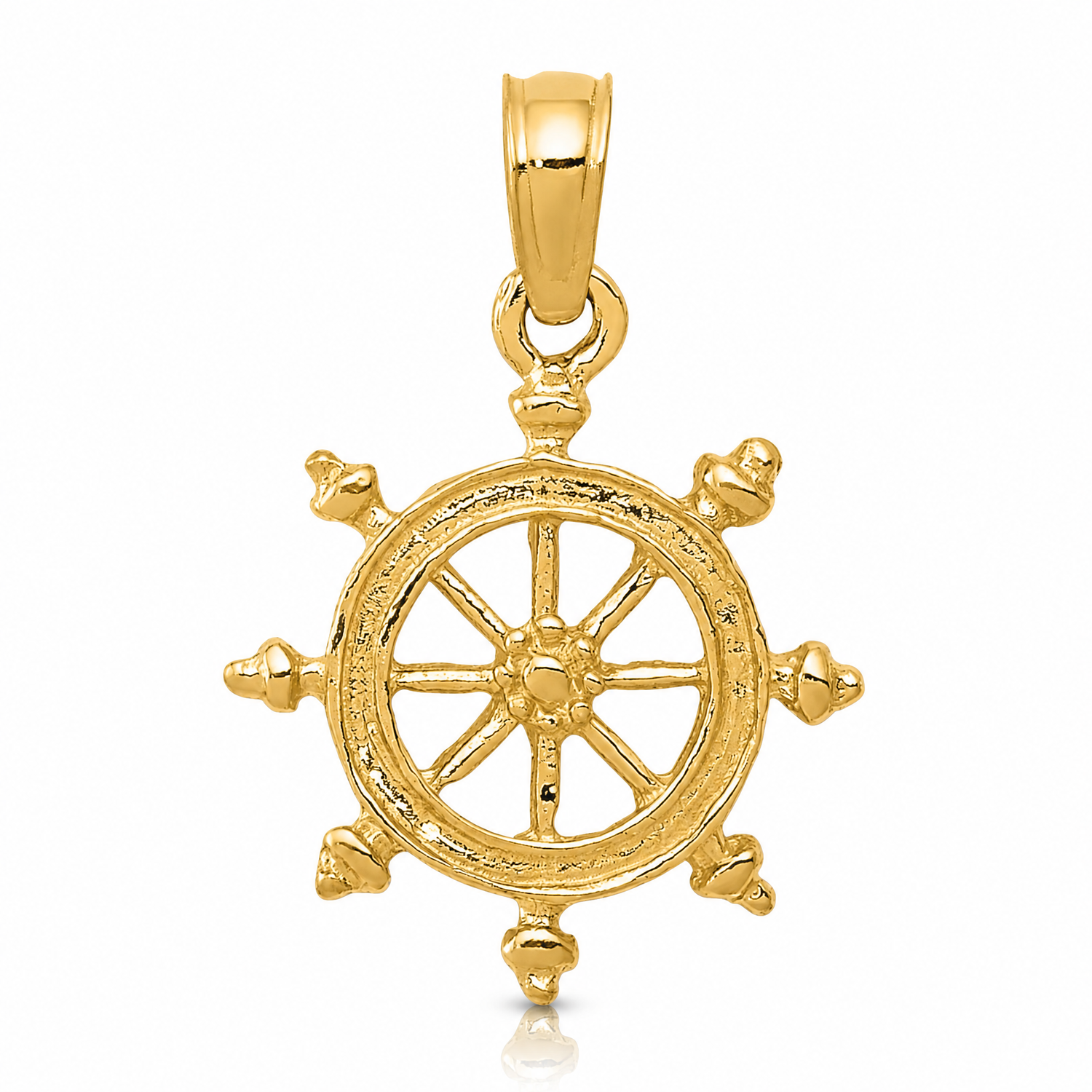 14k Ship Wheel Pendant - Lifestyle View