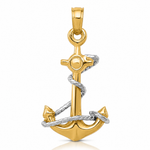 14K Two-Tone 3D Anchor W/Rope Pendant - Lifestyle View