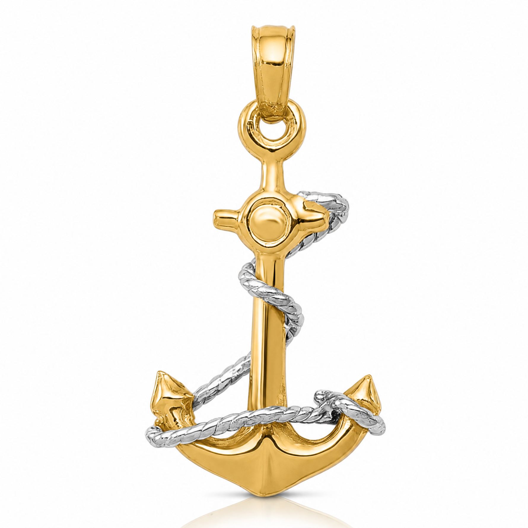 14K Two-Tone 3D Anchor W/Rope Pendant - Lifestyle View