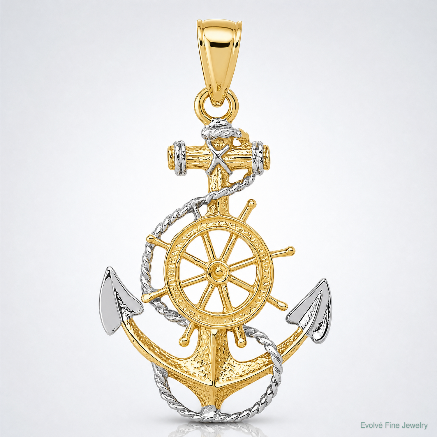 14K w/ Rhodium Anchor w/Rope Pendant - Lifestyle View