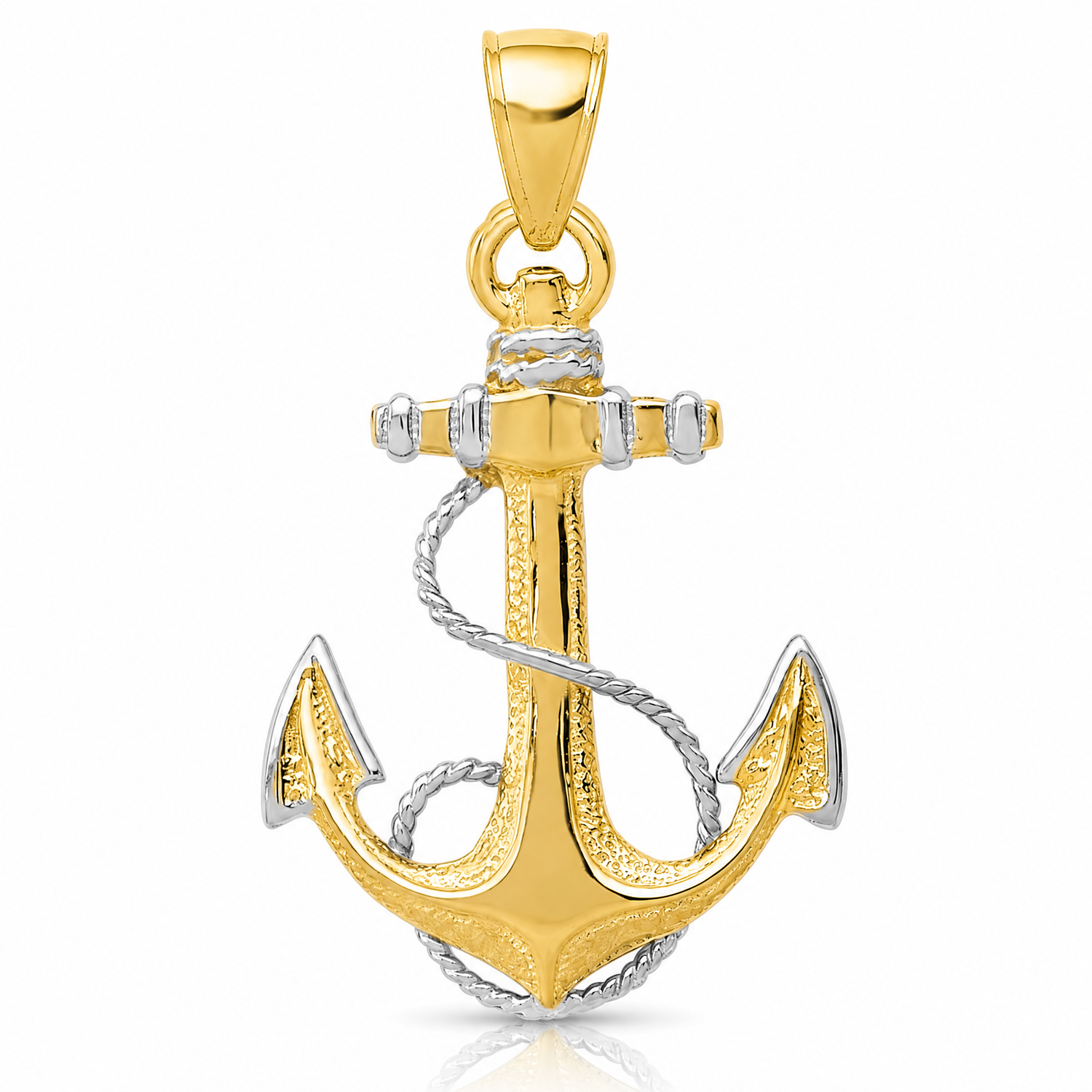 14K w/ Rhodium Anchor W/Rope Pendant - Lifestyle View