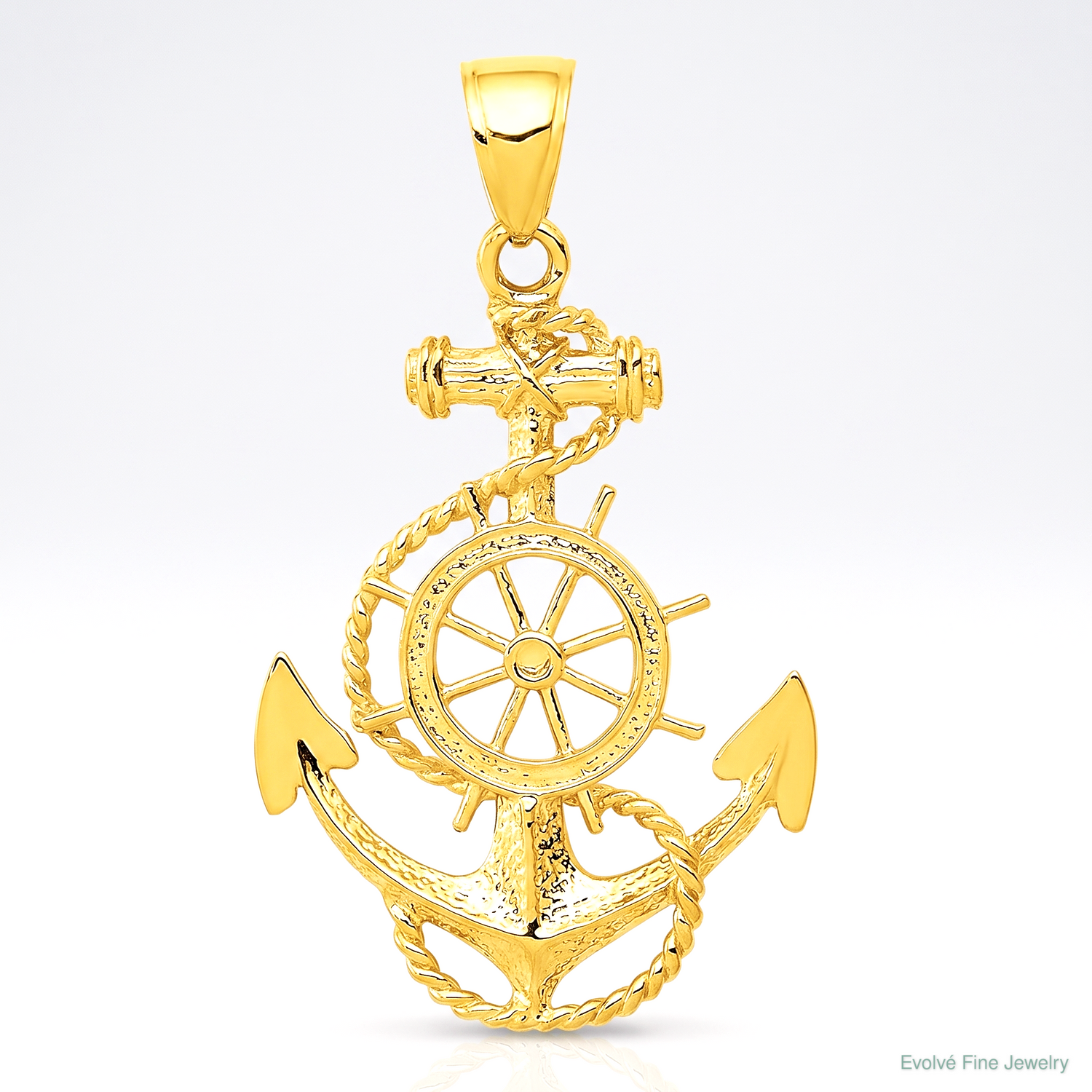 14k Large Anchor w/Wheel Pendant - Lifestyle View