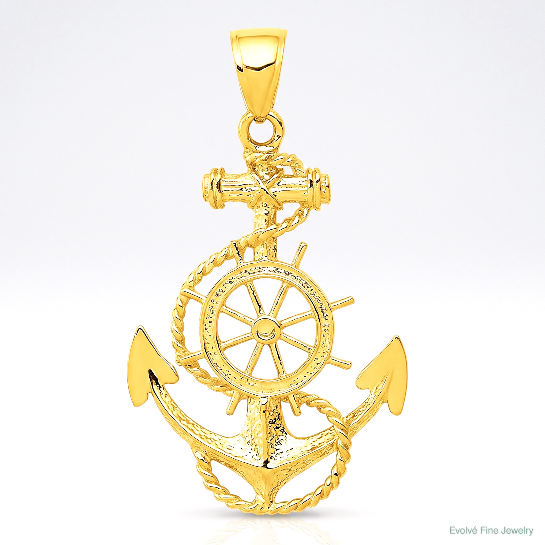 14k Large Anchor w/Wheel Pendant - Lifestyle View