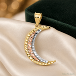 14K Two-tone w/White Rhodium Diamond-cut Moon Pendant - Lifestyle View