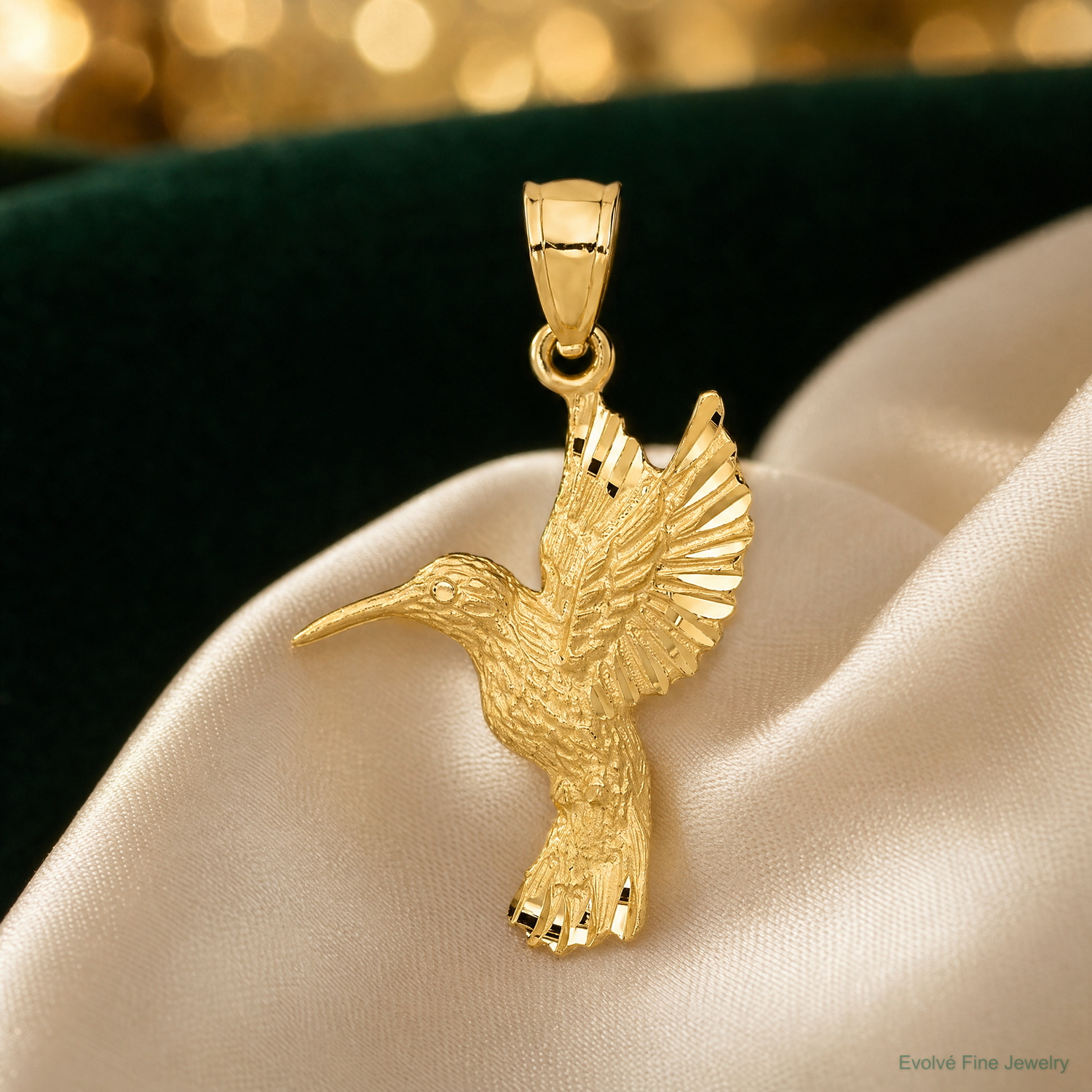 14K Diamond-cut Hummingbird Pendant - Lifestyle View