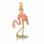 14k Enameled Flamingo Pendant - Lifestyle View