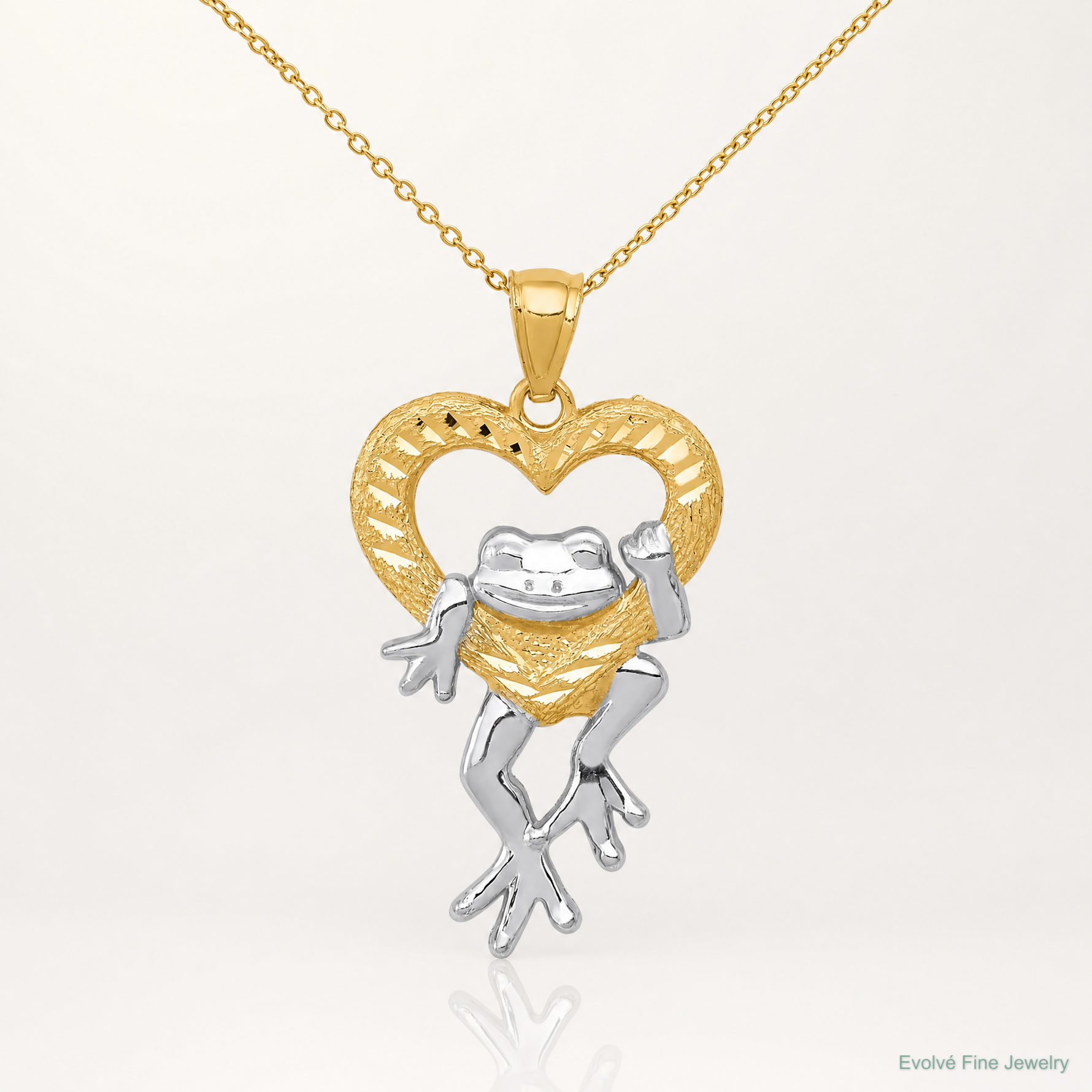 14k and Rhodium D/C Frog in Heart Pendant - Lifestyle View
