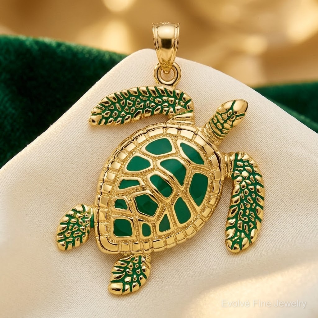 14k 3-D Enameled Sea Turtle Pendant - Lifestyle View