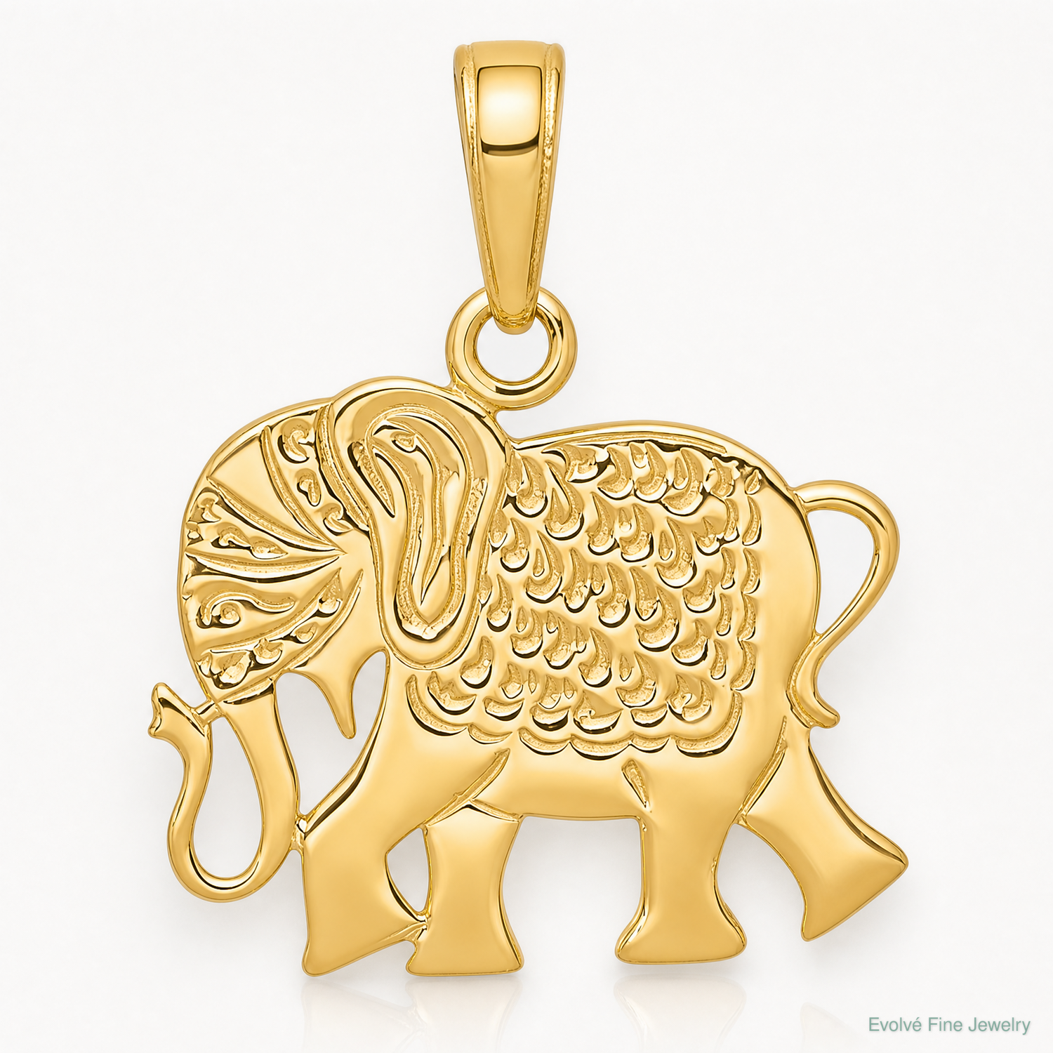 14k Textured Elephant Pendant - Lifestyle View