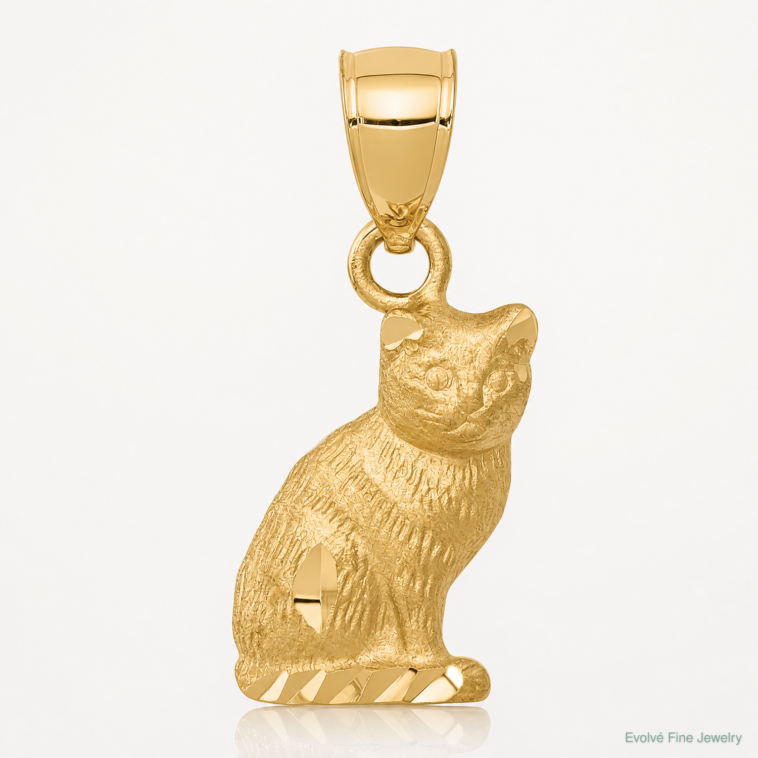 14K Diamond-cut Cat Pendant - Lifestyle View