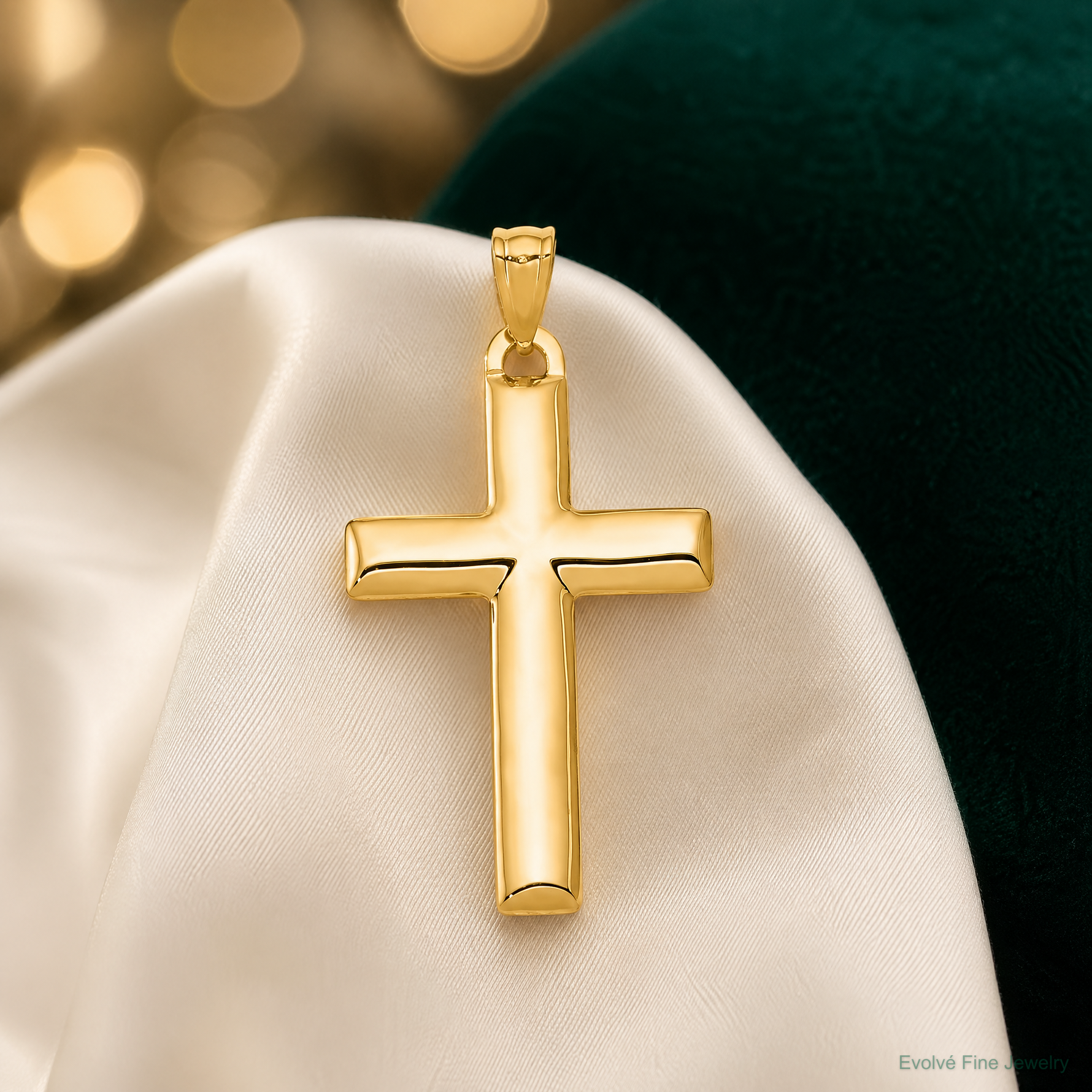 14K W/Rhodium Reversible Yellow/White Cross Pendant - Lifestyle View