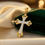 14k w/Rhodium Textured Cross Pendant - Lifestyle View