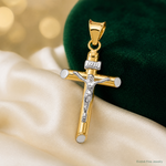 14K Two-Tone w/Rhodium Inri Crucifix Pendant - Lifestyle View