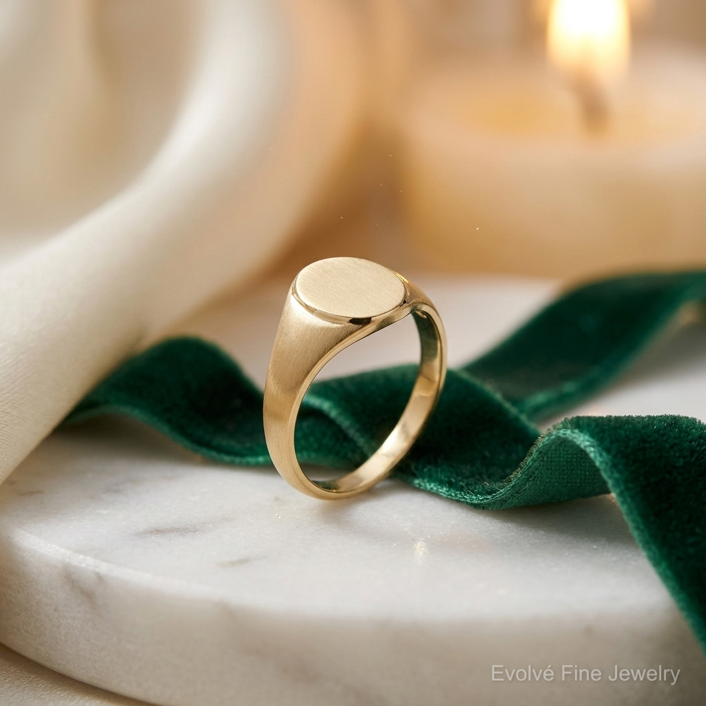 14k High Polished Oval Closed Back Baby Signet Ring - Lifestyle View