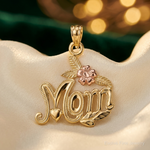 14K Two-tone Polished MOM and Flower Pendant - Lifestyle View