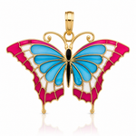 14K Blue and Red Enameled Butterfly Pendant - Lifestyle View