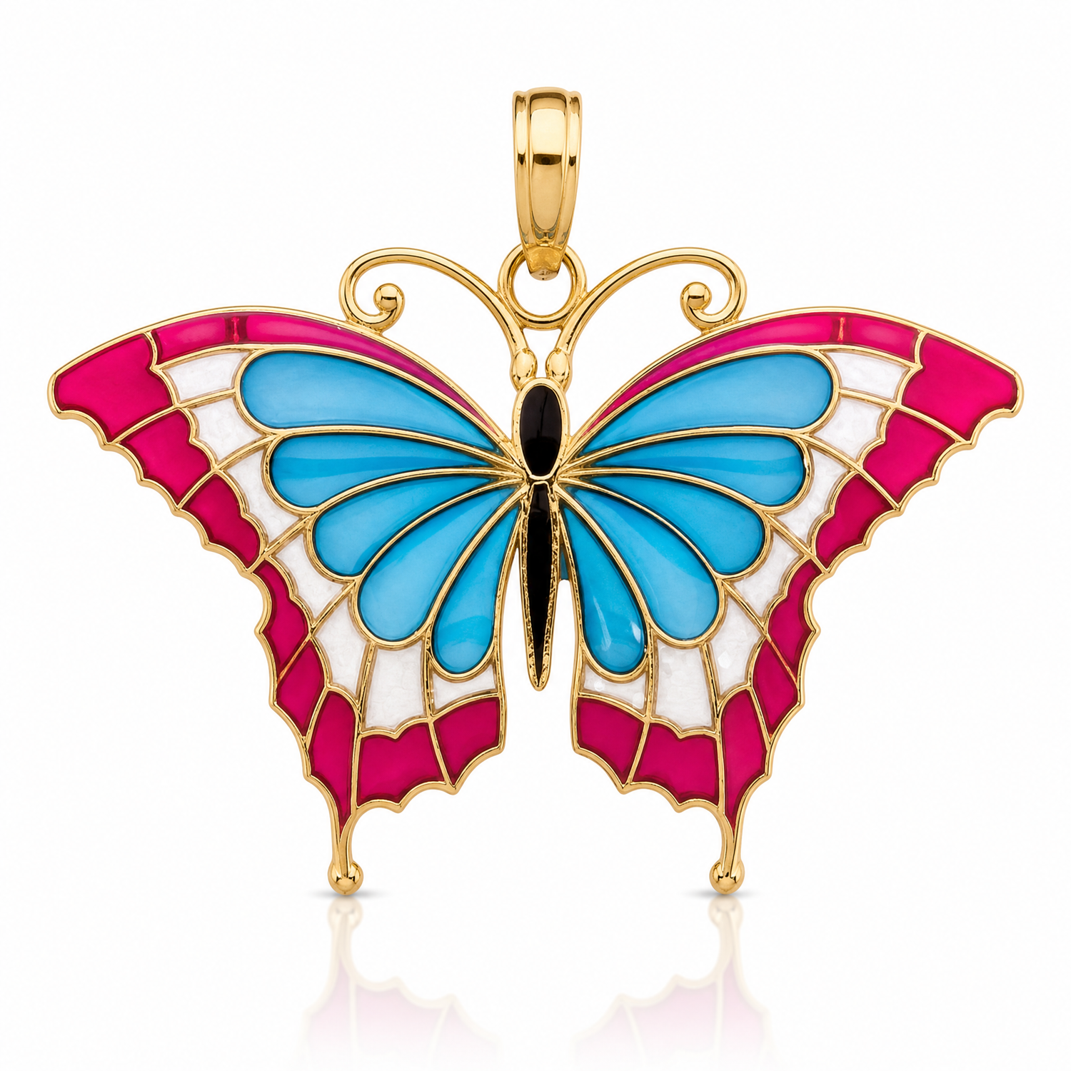 14K Blue and Red Enameled Butterfly Pendant - Lifestyle View