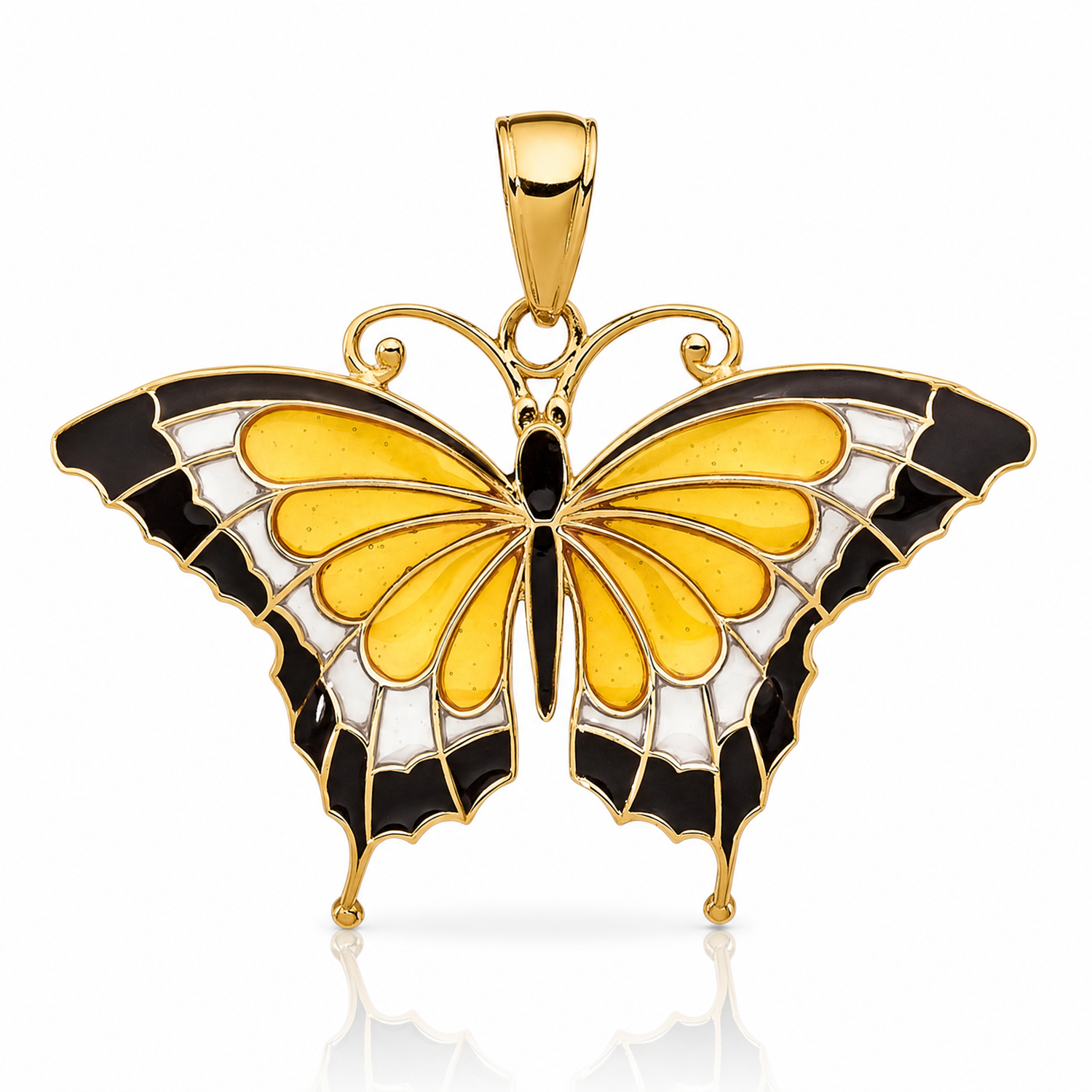 14K Yellow Enameled Butterfly Pendant - Lifestyle View