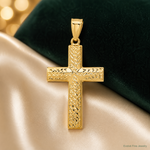 14K Reversible Textured/Polished Cross Pendant - Lifestyle View