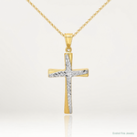 14k w/Rhodium Diamond-cut Cross Pendant - Lifestyle View