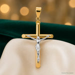 14k Two-tone Hollow Crucifix Pendant - Lifestyle View
