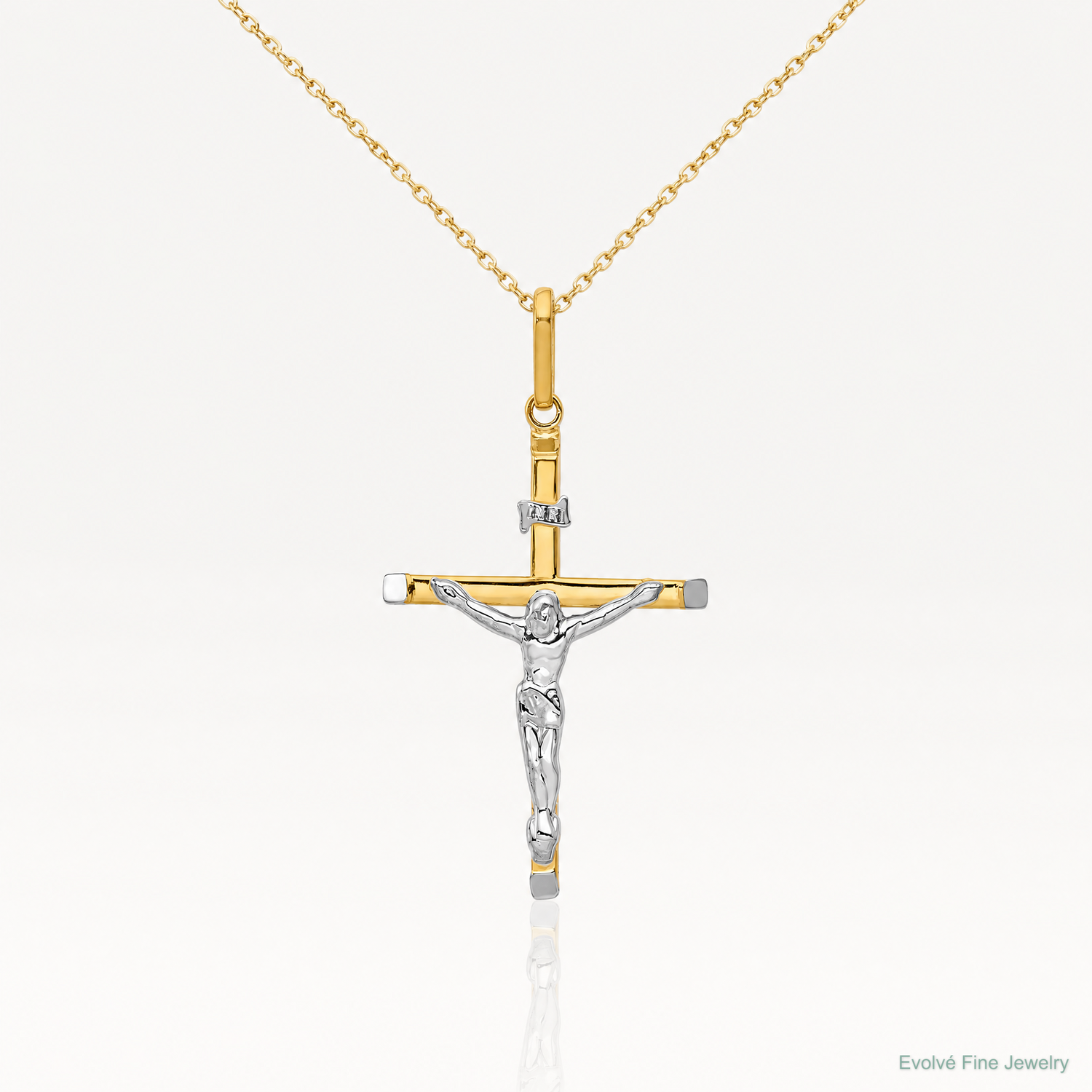 14k Two-tone Crucifix Pendant - Lifestyle View