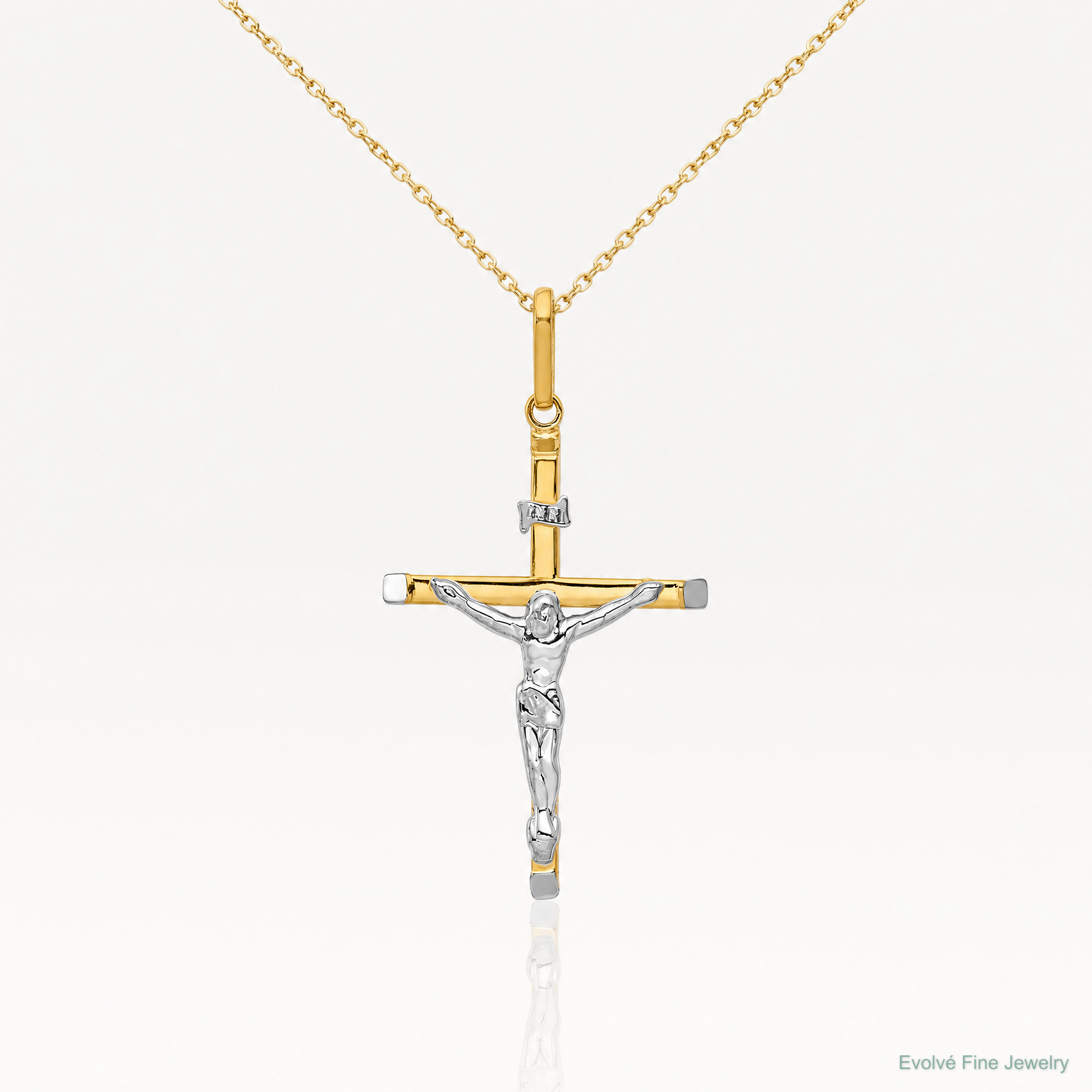 14k Two-tone Crucifix Pendant - Lifestyle View