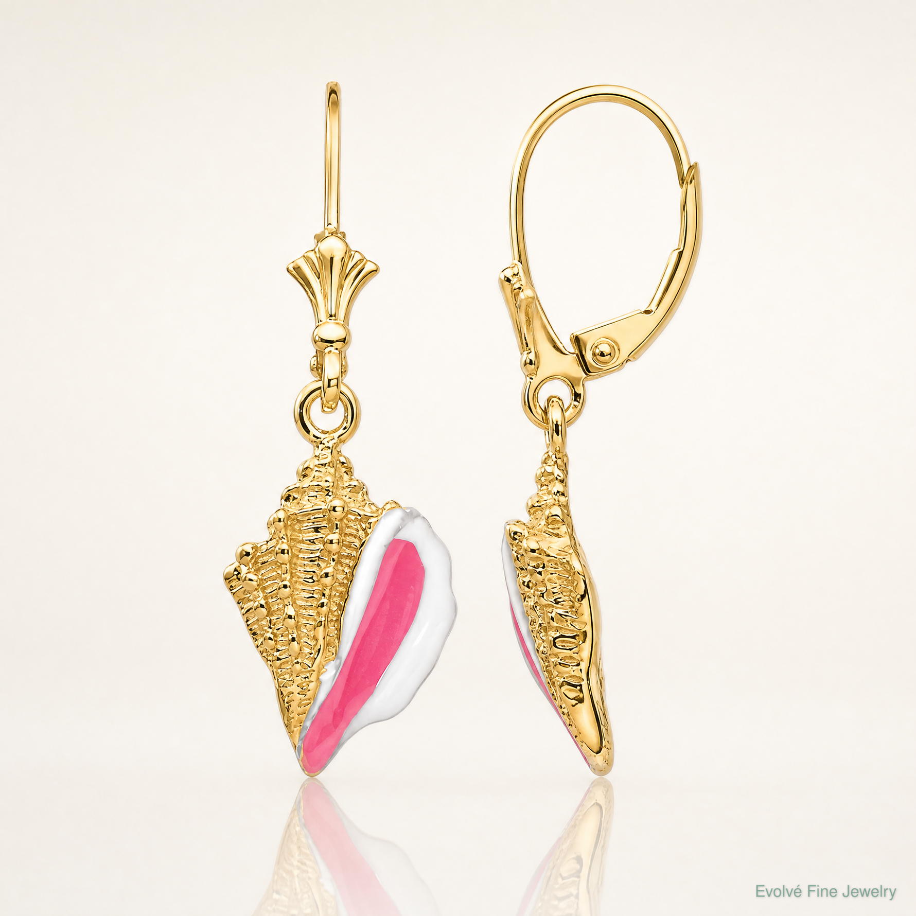 14K Enameled Conch Shell Leverback Earrings - Lifestyle View