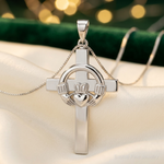 14k White Gold Claddagh Cross Pendant - Lifestyle View