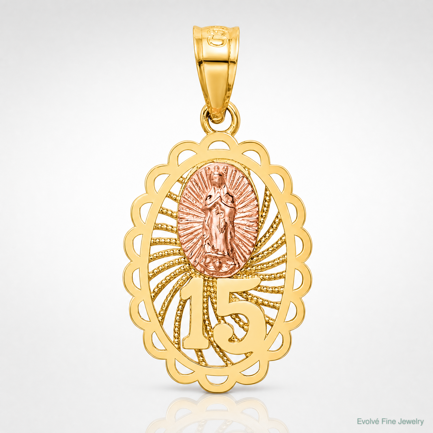 14k Two-tone 15 Guadalupe Pendant - Lifestyle View