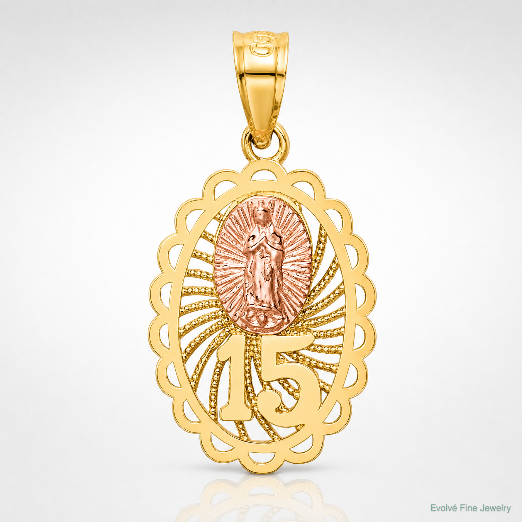 14k Two-tone 15 Guadalupe Pendant - Lifestyle View